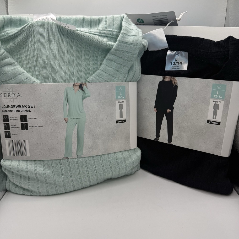 2 Serra Women’s 2-Piece Loungewear Sets Size L 12-14 Black Mint NWT